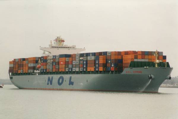 Photograph of the vessel  NOL Cyprine pictured arriving in Southampton on 23rd February 1998
