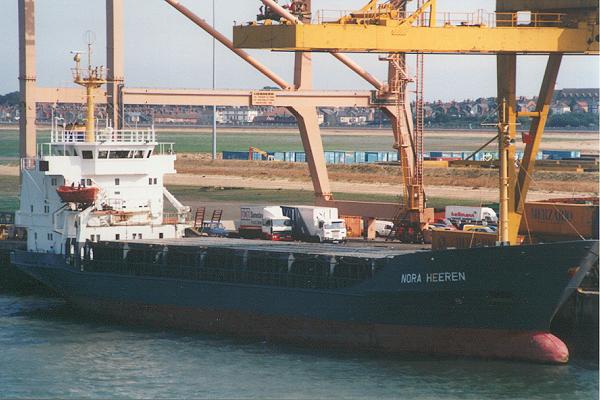 Photograph of the vessel  Nora Heeren pictured at Parkeston Quay, Harwich on 20th August 1995