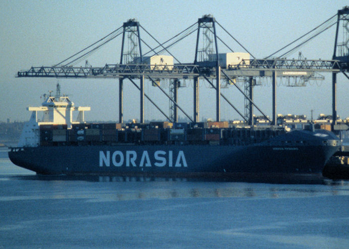 Photograph of the vessel  Norasia Fribourg pictured in Felixstowe on 21st April 1997