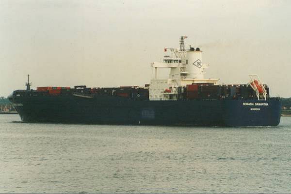Photograph of the vessel  Norasia Samantha pictured departing Southampton on 27th May 1999