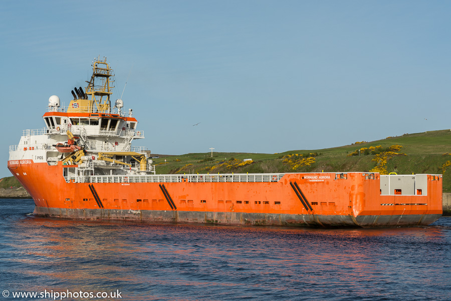 Photograph of the vessel  Normand Aurora pictured departing Aberdeen on 22nd May 2015