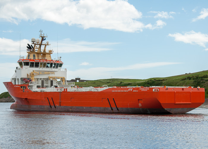 Photograph of the vessel  Normand Corona pictured departing Aberdeen on 11th June 2014