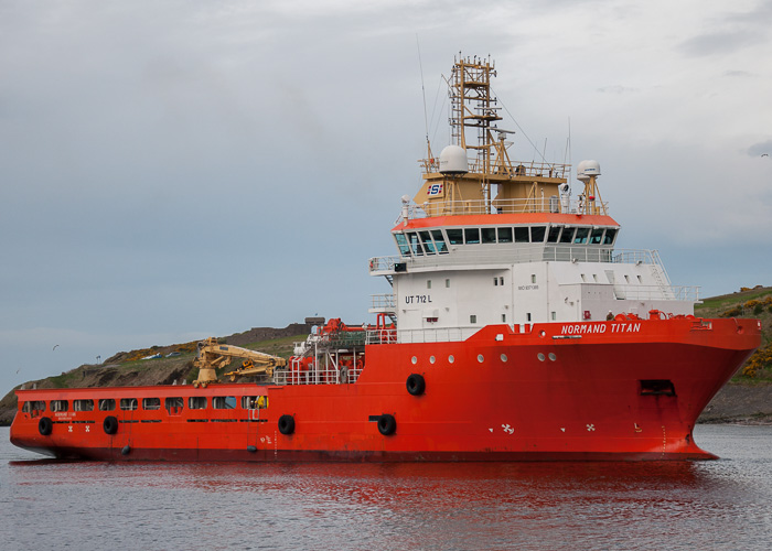 Photograph of the vessel  Normand Titan pictured arriving at Aberdeen on 4th May 2014