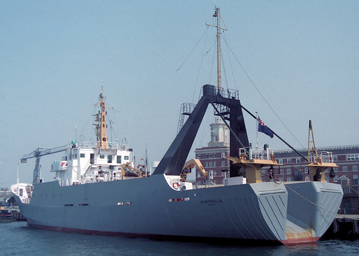 Photograph of the vessel ts Northella pictured in Portsmouth Naval Base on 14th May 1988
