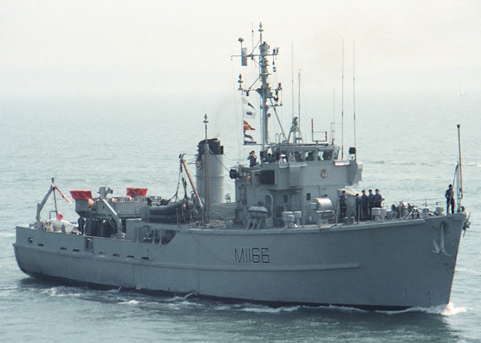 Photograph of the vessel HMS Nurton pictured entering Portsmouth Harbour on 19th June 1988