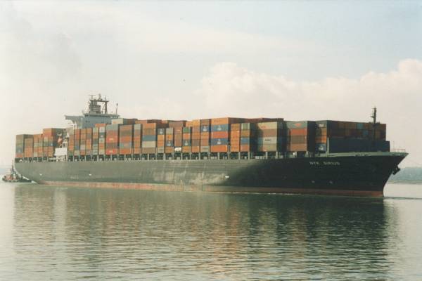 Photograph of the vessel  NYK Sirius pictured arriving in Southampton on 18th April 1999