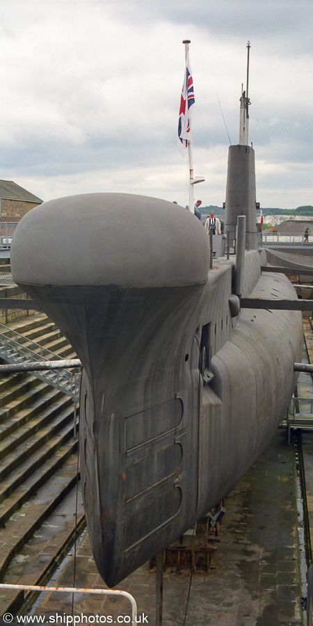 Photograph of the vessel HMS Ocelot pictured in dry dock at Chatham on 4th June 2002