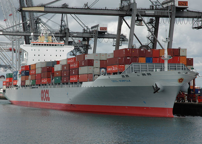 Photograph of the vessel  OOCL Norfolk pictured at Southampton Container Terminal on 13th June 2009