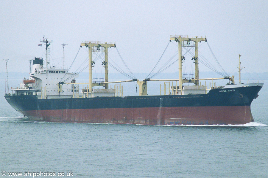 Photograph of the vessel  Osios David pictured on the Westerschelde passing Vlissingen on 21st June 2002