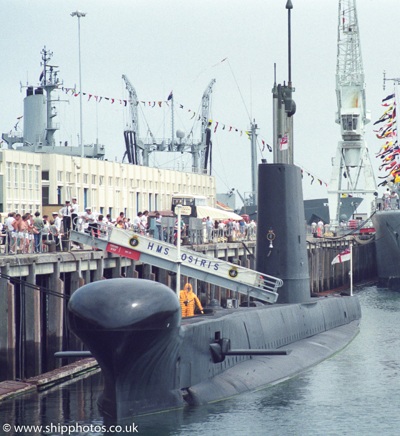HMS Osiris pictured in Portland Harbour on 23rd July 1989