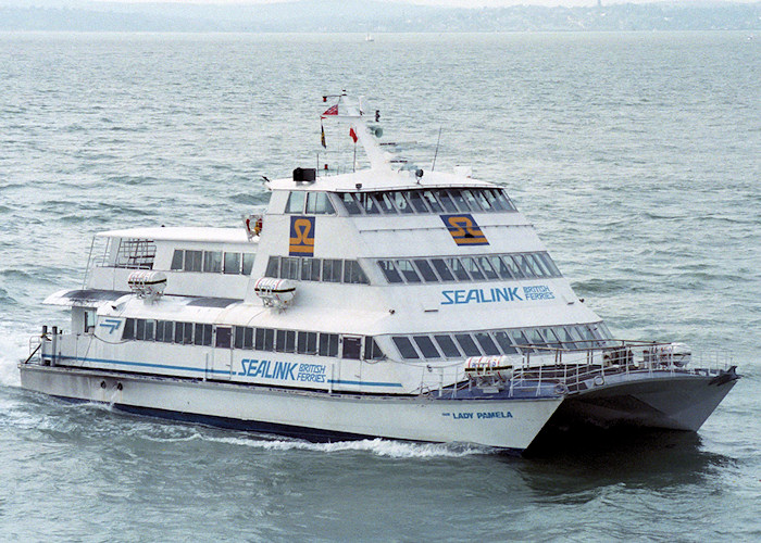 Photograph of the vessel  Our Lady Pamela pictured entering Portsmouth Harbour on 14th February 1988
