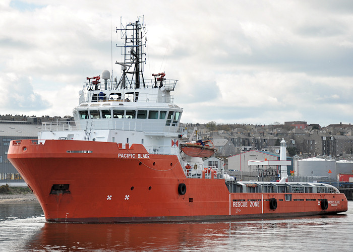 Photograph of the vessel  Pacific Blade pictured departing Aberdeen on 16th April 2012