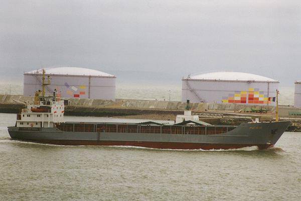 Photograph of the vessel  Patria pictured departing Le Havre on 7th March 1994
