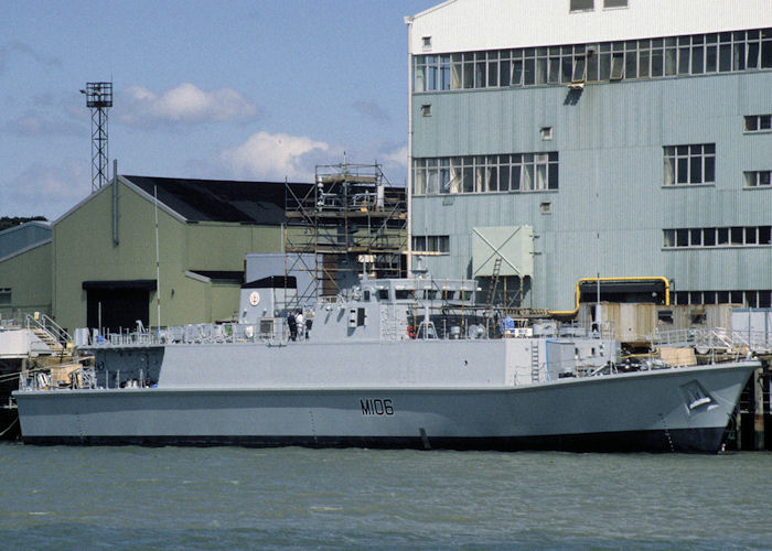 Photograph of the vessel HMS Penzance pictured fitting out at Woolston on 13th July 1997