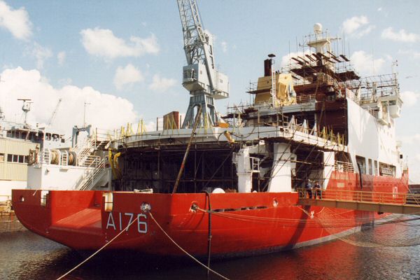 Photograph of the vessel HMS Polar Circle pictured under refit in Portsmouth on 29th August 1992
