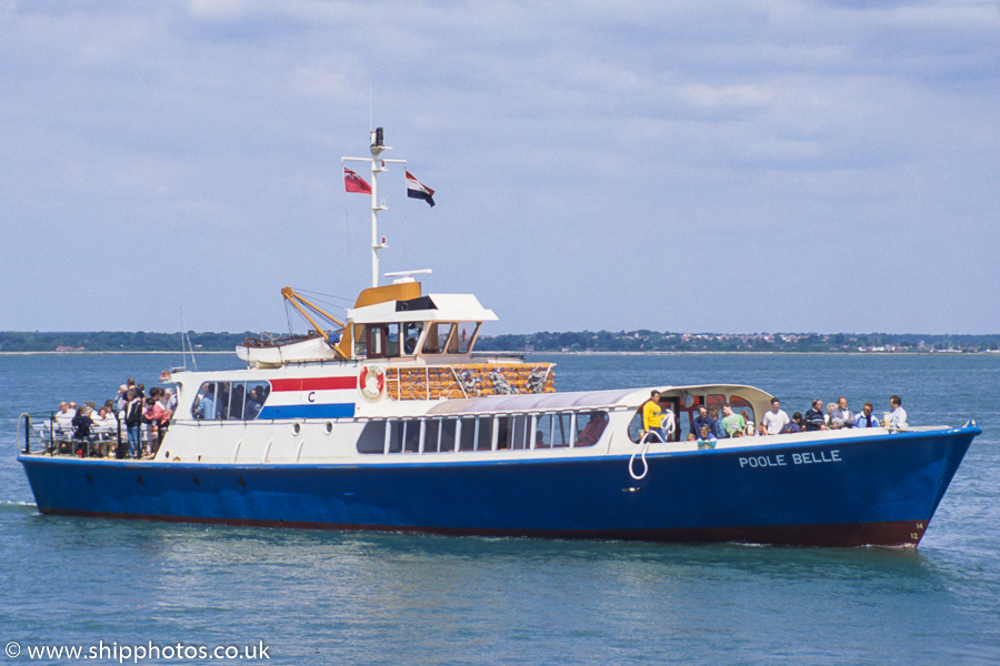Photograph of the vessel  Poole Belle pictured approaching Yarmouth, IOW on 31st May 1989