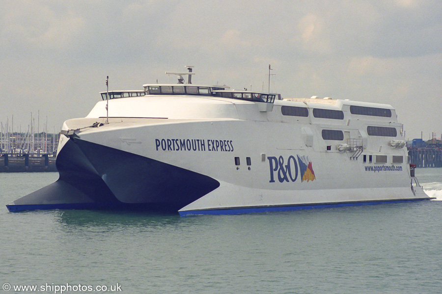 Photograph of the vessel  Portsmouth Express pictured departing Portsmouth Harbour on 6th July 2002