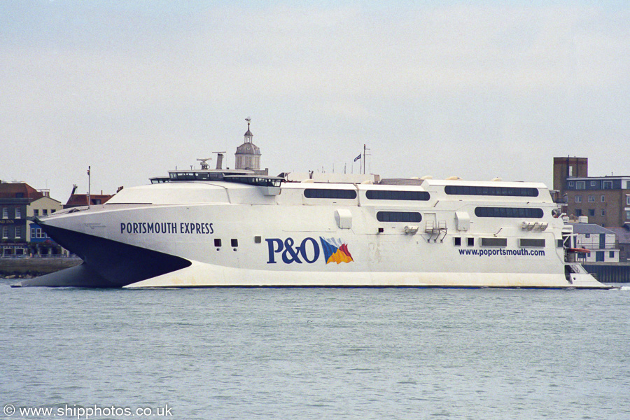 Photograph of the vessel  Portsmouth Express pictured arriving in Portsmouth Harbour on 29th August 2002
