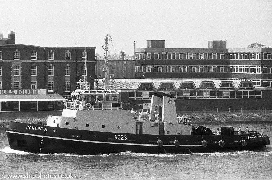 Photograph of the vessel RMAS Powerful pictured in Portsmouth Harbour on 21st May 1989