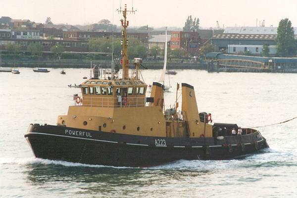Photograph of the vessel RMAS Powerful pictured in Portsmouth Harbour on 6th May 1995