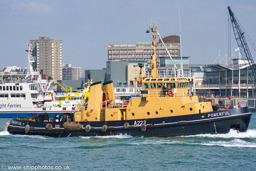 Photograph of the vessel RMAS Powerful pictured in Portsmouth Harbour on 2nd September 2002