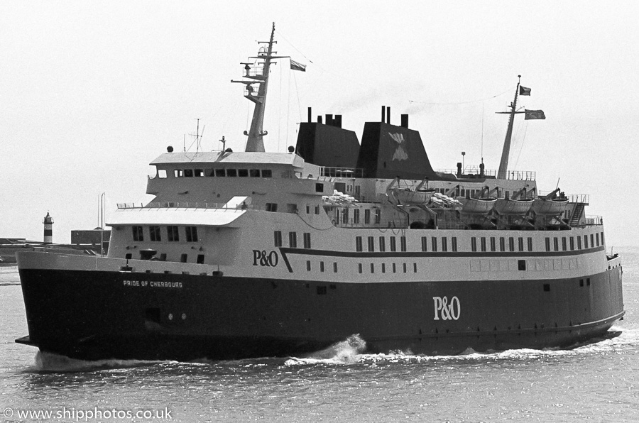 Photograph of the vessel  Pride of Cherbourg pictured approaching Portsmouth Harbour on 27th May 1989