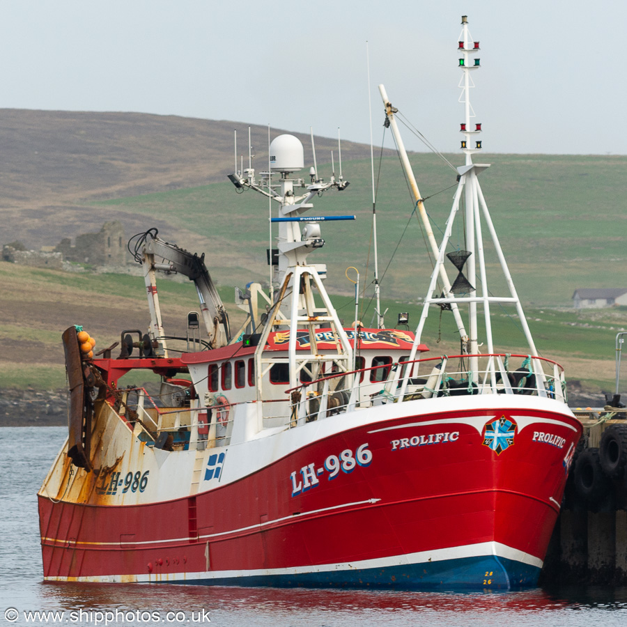 Photograph of the vessel fv Prolific pictured at Mair's Pier, Lerwick on 15th May 2022