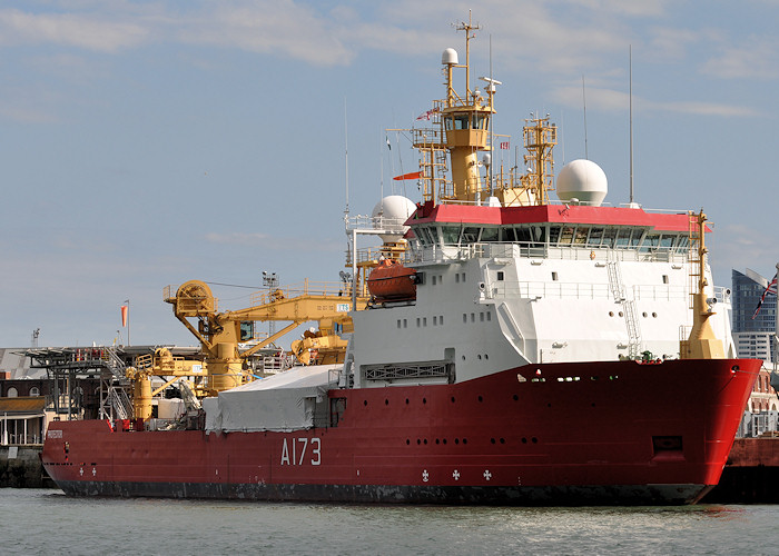HMS Protector pictured in Portsmouth Naval Base on 20th July 2012