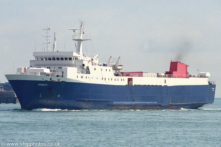 Photograph of the vessel  Purbeck pictured arriving in Portsmouth Harbour on 29th August 2002