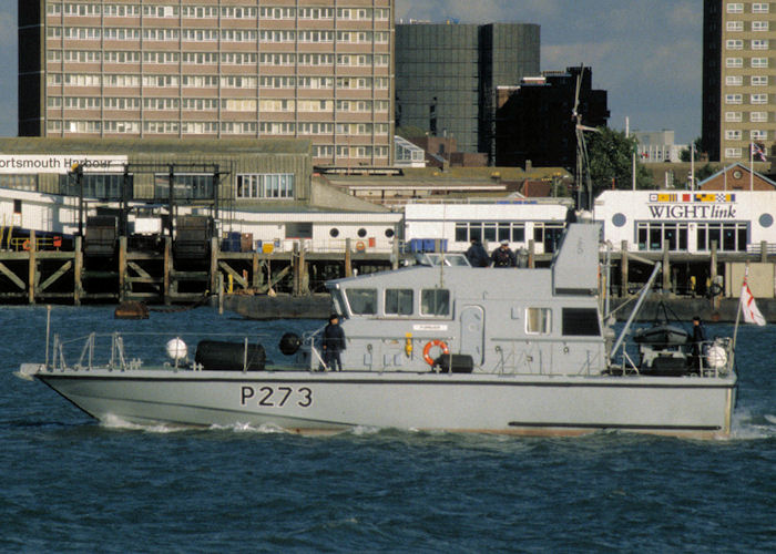 Photograph of the vessel HMS Pursuer pictured in Portsmouth Harbour on 13th October 1997