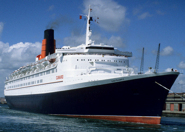  Queen Elizabeth 2 pictured departing Southampton on 13th July 1997