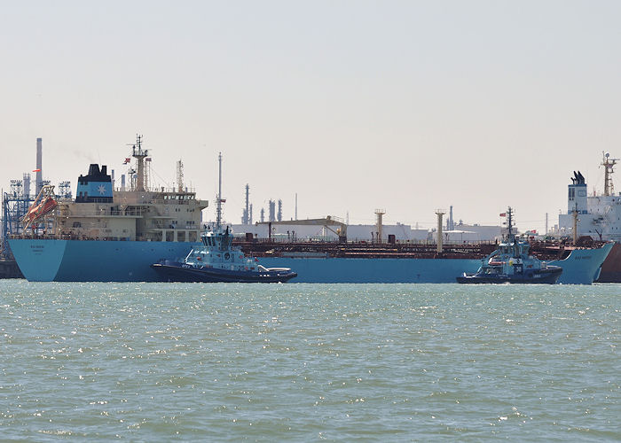 Photograph of the vessel  Ras Mærsk pictured arriving at Fawley on 8th June 2013
