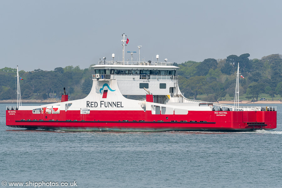 Photograph of the vessel  Red Kestrel pictured approaching Southampton from East Cowes on 26th April 2025