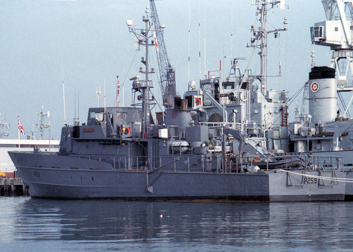 Photograph of the vessel HMS Redpole pictured at Portsmouth Naval Base on 20th February 1988