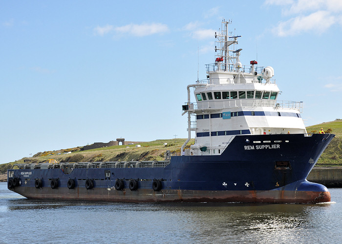Photograph of the vessel  Rem Supplier pictured arriving at Aberdeen on 16th April 2012