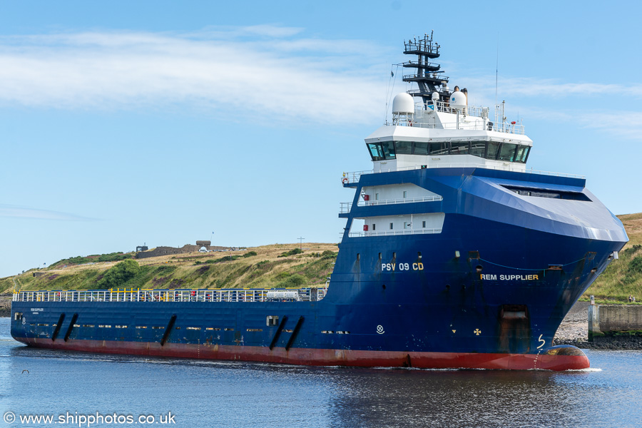 Photograph of the vessel  Rem Supplier pictured arriving at Aberdeen on 9th August 2023