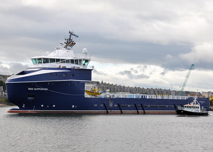 Photograph of the vessel  Rem Supporter pictured departing Aberdeen on 16th September 2012