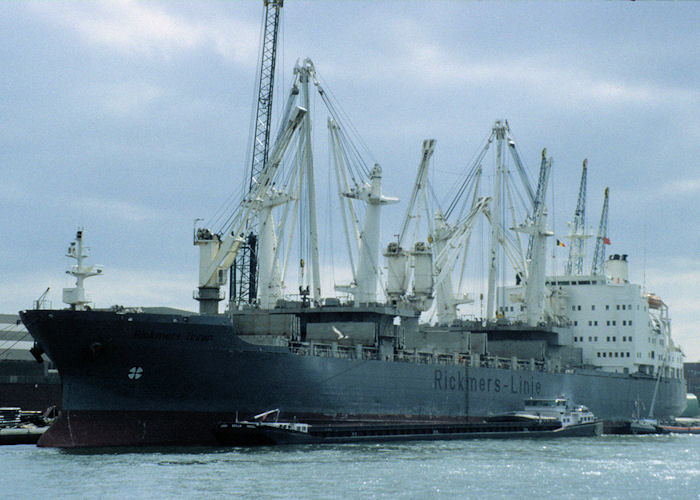 Photograph of the vessel  Rickmers Tianjin pictured at Antwerp on 19th April 1997