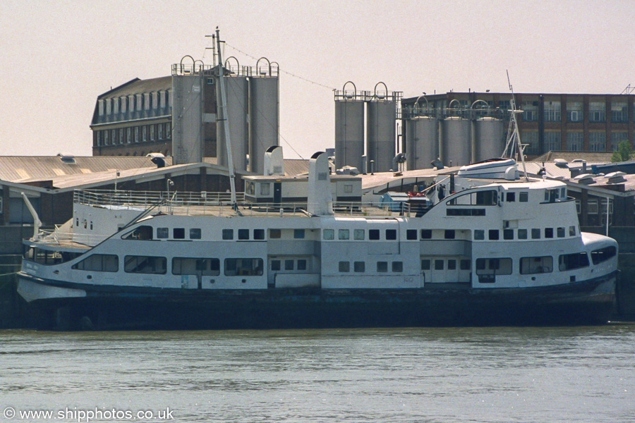 Photograph of the vessel  Royal Iris pictured laid up on the Thames near Woolwich on 17th July 2005