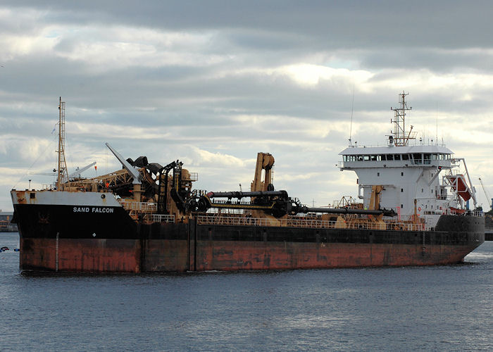 Photograph of the vessel  Sand Falcon pictured departing the River Tyne on 25th September 2009