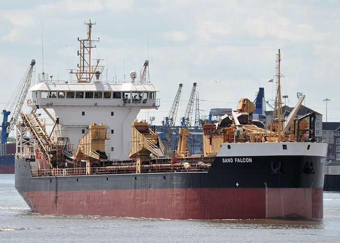 Photograph of the vessel  Sand Falcon pictured passing North Shields on 26th May 2013