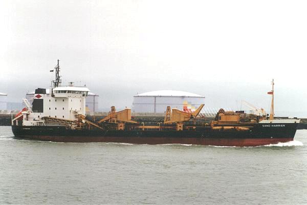 Photograph of the vessel  Sand Harrier pictured departing Le Havre on 7th March 1994
