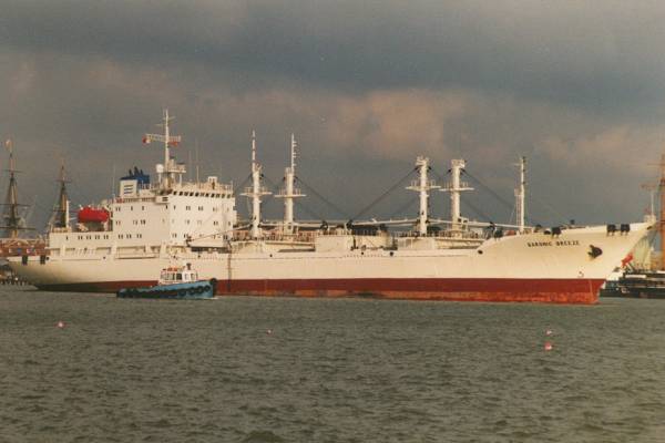Photograph of the vessel  Saronic Breeze pictured departing Portsmouth on 31st January 1998
