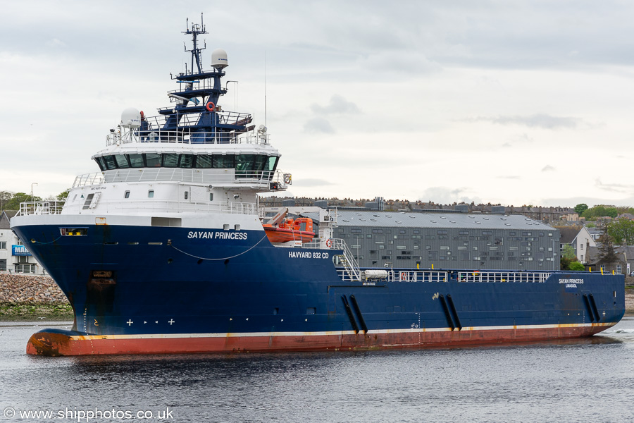 Photograph of the vessel  Sayan Princess pictured departing Aberdeen on 12th May 2022