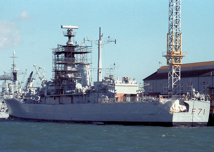 Photograph of the vessel HMS Scylla pictured in Portsmouth Naval Base on 26th March 1988