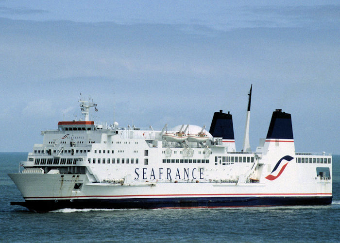 Photograph of the vessel  Seafrance Cezanne pictured approaching Dover on 18th April 1997