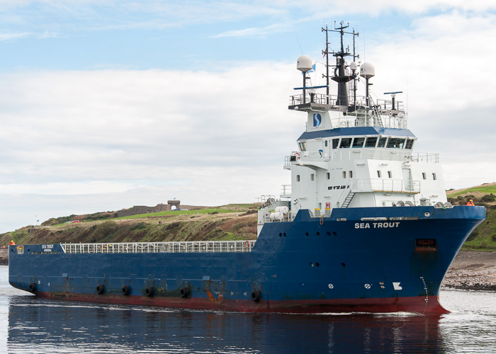 Photograph of the vessel  Sea Trout pictured arriving at Aberdeen on 11th October 2014