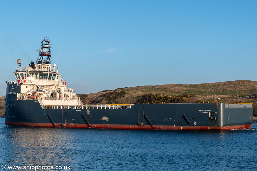 Photograph of the vessel  Service Tide pictured departing Aberdeen on 19th March 2025