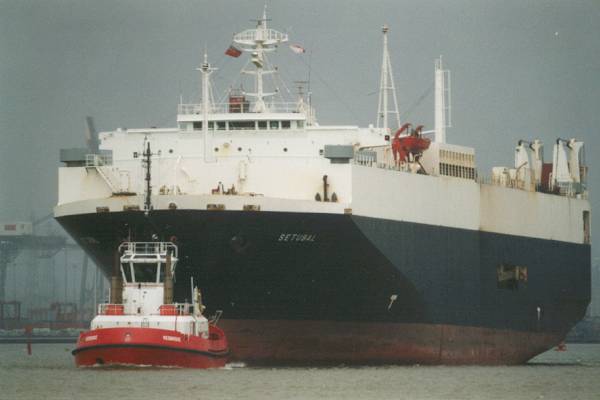 Photograph of the vessel  Setubal pictured departing Southampton on 20th January 1999