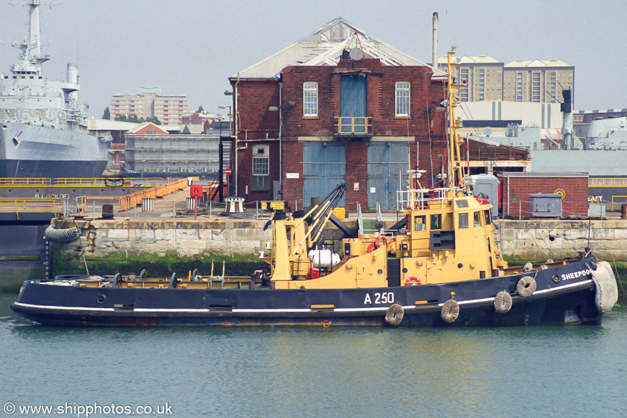 Photograph of the vessel RMAS Sheepdog pictured in Portsmouth Dockyard on 6th July 2002